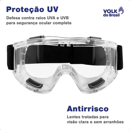 Óculos Ampla Visão VVision 400 Volk Antiembaçante e Antirrisco Lente Transparente CA 42919
