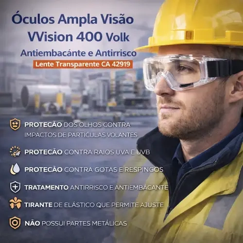 Óculos Ampla Visão VVision 400 Volk Antiembaçante e Antirrisco Lente Transparente CA 42919