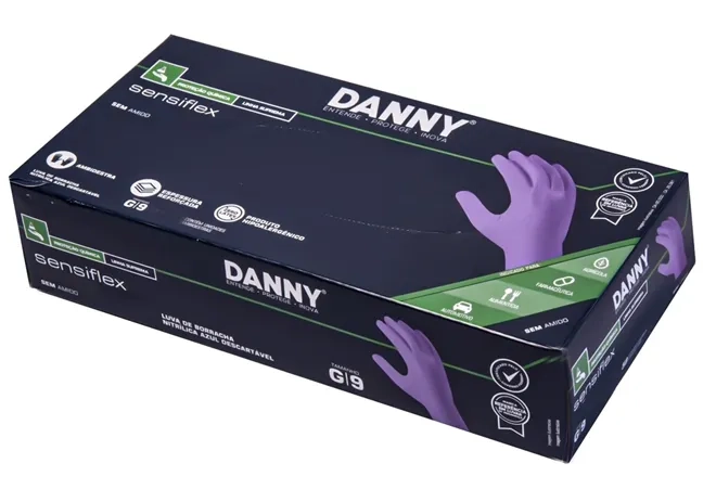 Luva de Procedimento Nitrílica Sensiflex Flex Danny Roxa DA-90400 CA 45458 - Caixa Master 10 Dispenser