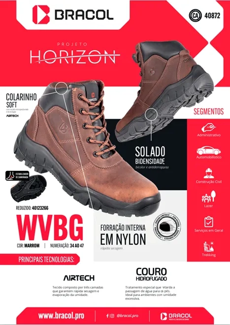 Bota Bracol Linha Horizon WVBG Marrom 4053WVBG4460LH Couro Hidrofugado CA 40872