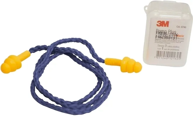 Protetor Auricular 3M Pomp Plus de Silicone - Cordão de Poliéster Azul CA 5745 - Caixa Com 100 Unidades