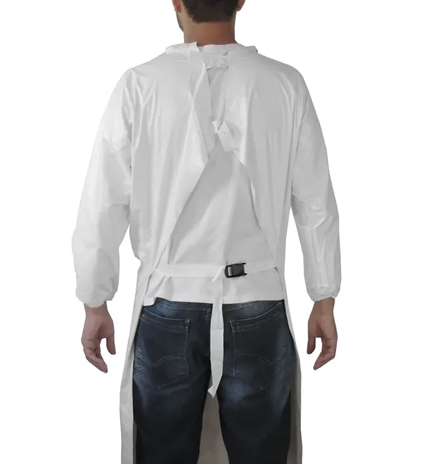 Avental Tipo Barbeiro Manga Longa Maicol em PVC Branco 1,20 X 0,70 Engate Rápido CA 37910
