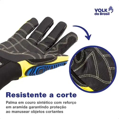 Luva de Proteção Impacto CUT R3 Volk Anticorte Dorso Reforçado CA 43109