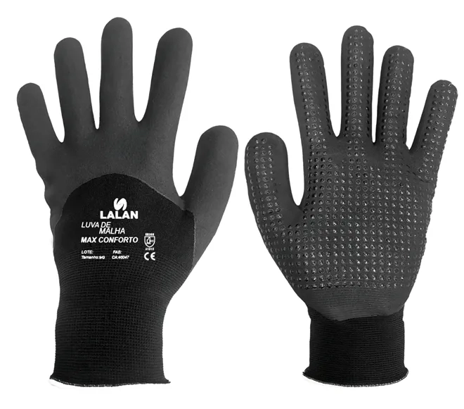 Luva de Proteção Lalan Max Conforto 3/4 Com Pigmento Nylon Elastano e Nitrilo Foam CA 46047