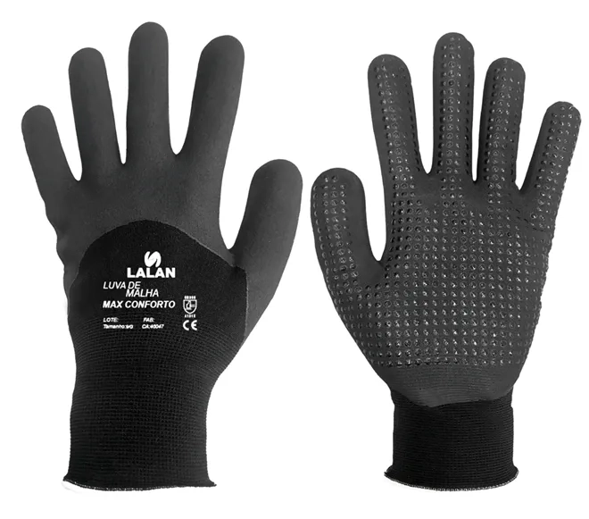 Luva de Proteção Lalan Max Conforto 3/4 Com Pigmento Nylon Elastano e Nitrilo Foam CA 46047 - Caixa com 12 Pares
