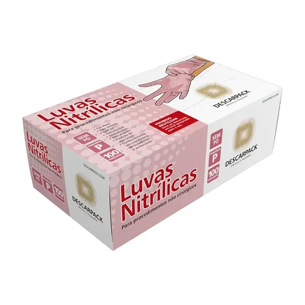 Luva Nitrílica Rosa Sem Talco Descarpack Caixa 100 CA 41211