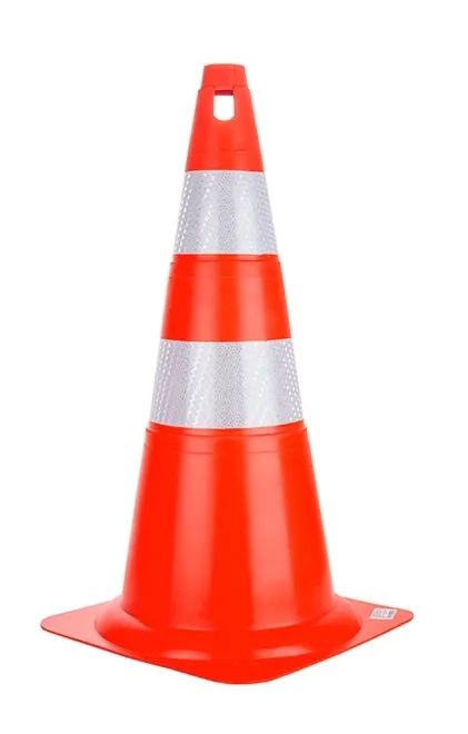 Cone de Sinalização Rígido e Refletivo 70 CM Delta Plus WPS1918 Laranja e Branco Com Fendas Para Fitas e Correntes