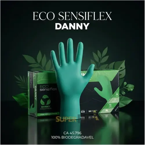 Luva Nitrílica Descartável Biodegradável Verde Sem Talco Eco Sensiflex Danny 50 Unidades DA-90114 CA 53863