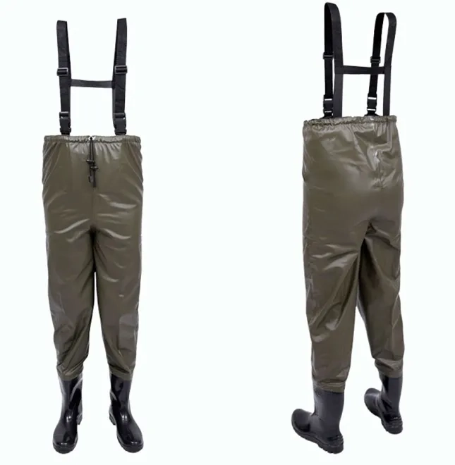 Calça Jardineira de Saneamento Imperméavel Com Botas Acopladas e Suspensório Vértice Verde Militar CA 43147