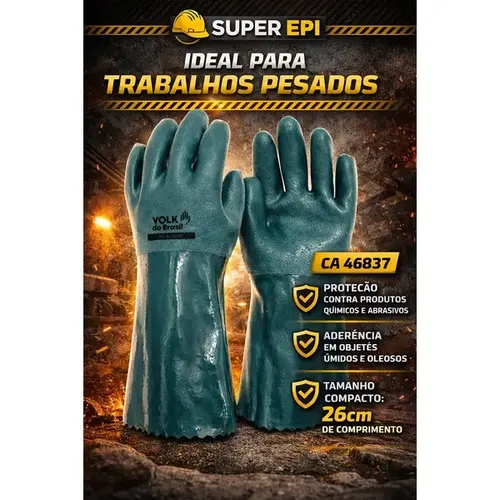 Luva de Segurança Em Pvc Volk Smart Verde 26CM Com Forro CA 46837