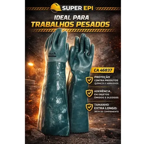Luva de Segurança Em Pvc Volk Smart Verde 36CM Com Forro CA 46837