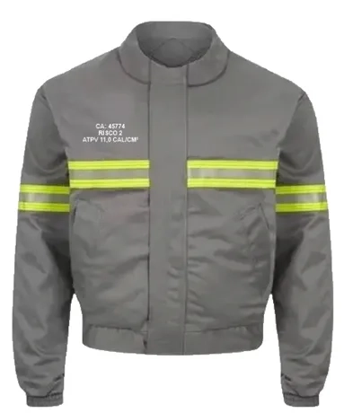 Jaqueta NR10 Anti-Chama e Arco Elétrico Risco 2 Atpv 11,00  Cinza com Refletivo CA 45774