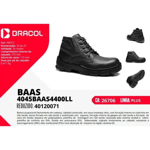 Bota de Segurança Com Cadarço Bracol Baas 4045BAAS4400LL Bico Pvc CA 26706