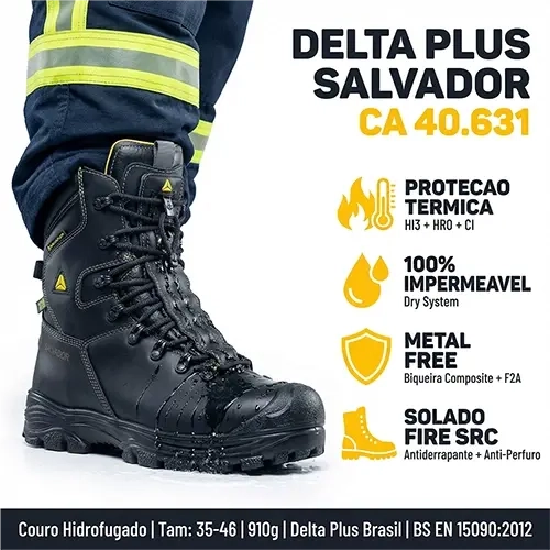 Calçado de Segurança Para Bombeiro Delta Plus SALVADOR SBP SRC Térmica, Antichamas e Impermeável CA 40631