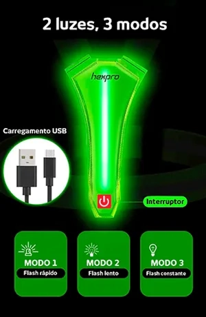 Colete Refletivo HexPro Verde com Led e Tiras Refletivas HexGear Pro