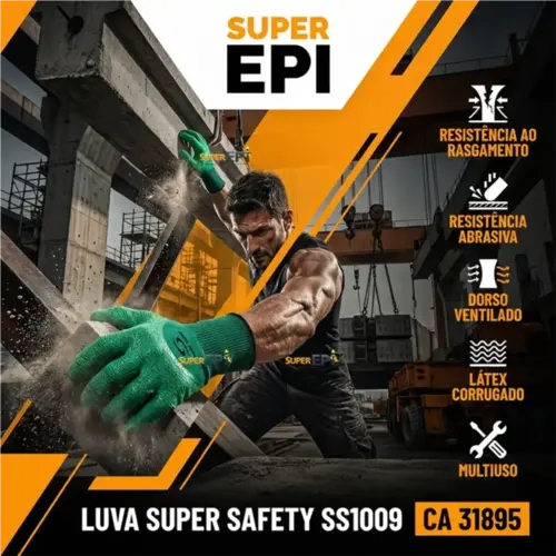 Luva de Segurança Super Safety 3/4 SS1009 com Revestimento em Látex Corrugado Para Serviços Gerais CA 31895