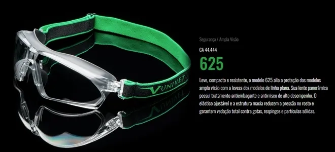 Óculos de Proteção Univet 625  Lente Verde Solar G15 Alta Proteção UV Com Elástico Vedado Antiembaçante Vangard Plus CA 44444