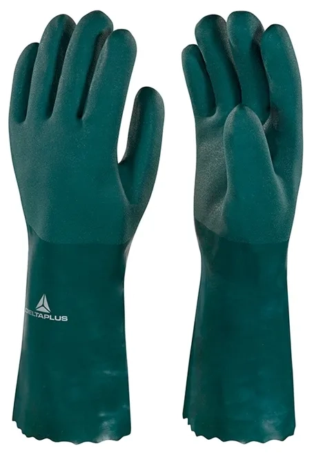 Luva Pvc Forrada PVCGRIP35 Delta Plus Cano Longo e Palma Áspera 35cm CA 37559