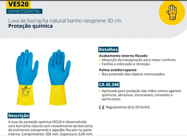 Luva de Proteção Delta Plus VE520 em Borracha Natural Banho Neoprene CA 45340
