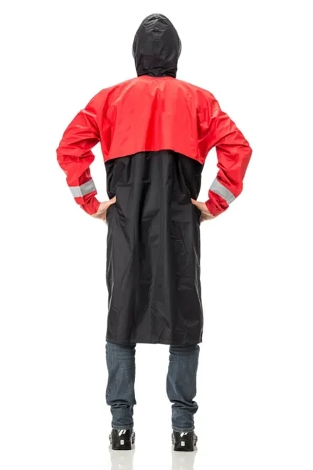 Capa de Chuva Pantaneiro Linha Luxo Nylon Vermelha e Preta Com Refletivo, Ventilada, Bolso e Capuz CA 43333