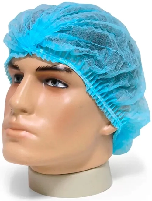 Touca Descartável de TNT Plissada com Elástico Azul Prevemax Pacote 100 Unidades