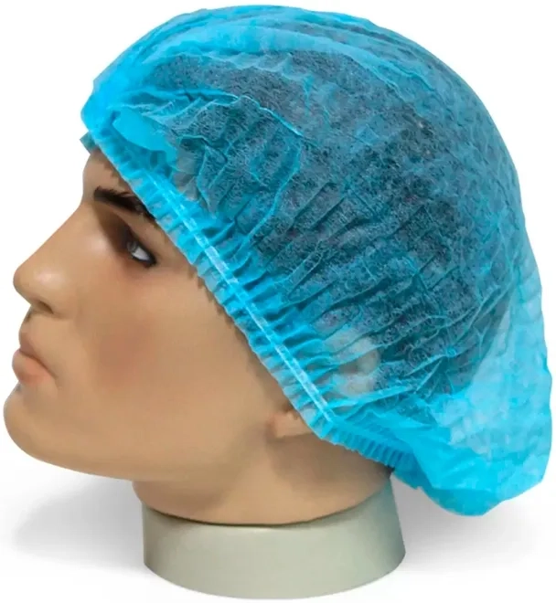 Touca Descartável de TNT Plissada com Elástico Azul Prevemax Pacote 100 Unidades