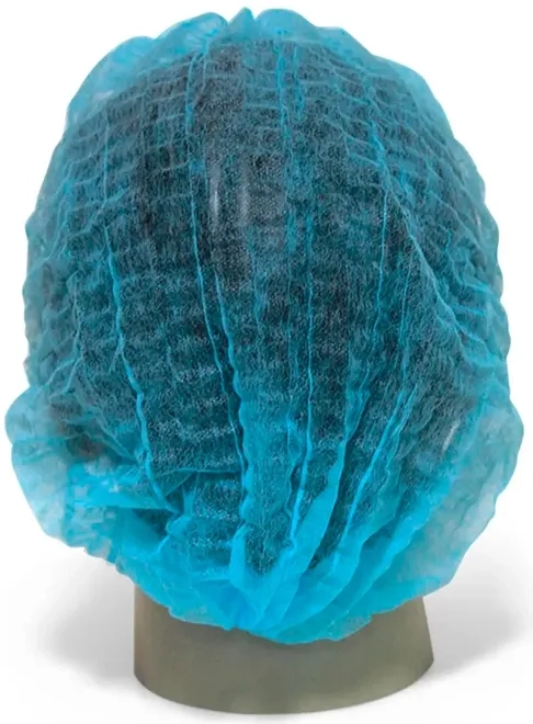 Touca Descartável de TNT Plissada com Elástico Azul Prevemax Pacote 100 Unidades