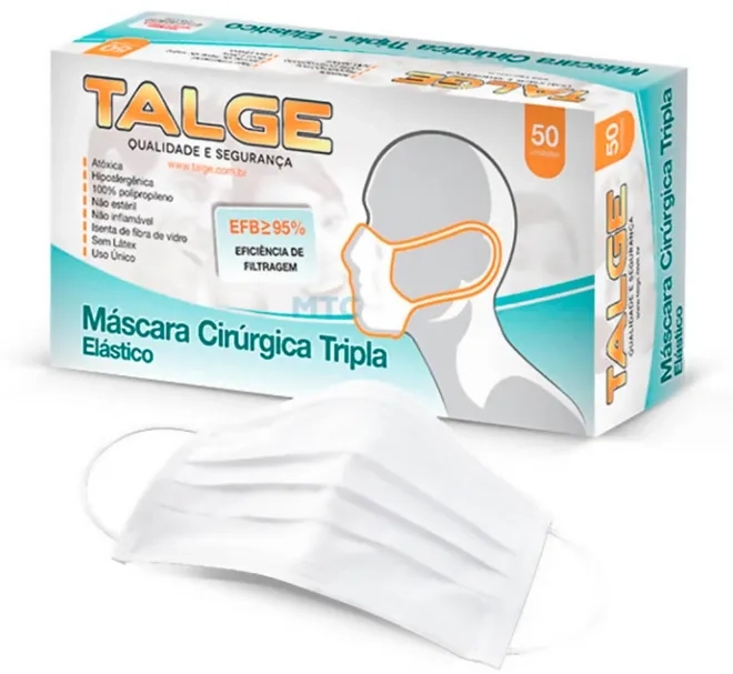 Máscara TNT Tripla Camada Talge Pacote Com 50 Unidades Clipe Nasal e Elástico