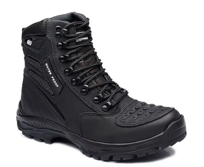Coturno de Segurança Tático Militar Gogowear Roadstar 100% Couro Preta 100% Impermeável