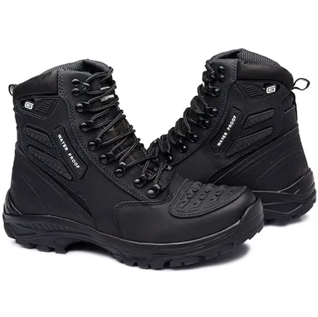 Coturno de Segurança Tático Militar Gogowear Roadstar 100% Couro Preta 100% Impermeável