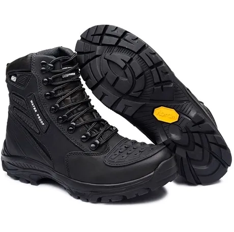 Coturno de Segurança Tático Militar Gogowear Roadstar 100% Couro Preta 100% Impermeável