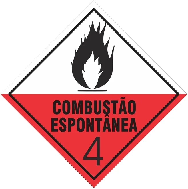 Placa de Risco Simbologia Para o Transporte e Armazenamento de Materiais Plastcor Combustão Espontânea Classe 4 30 x 30cm