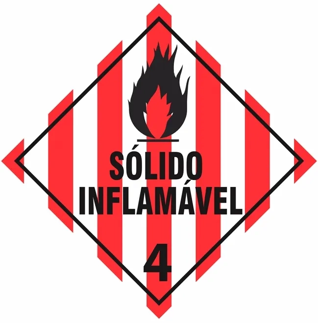 Placa de Risco Simbologia Para o Transporte e Armazenamento de Materiais Plastcor Sólido Inflamável Classe 4 30 x 30cm