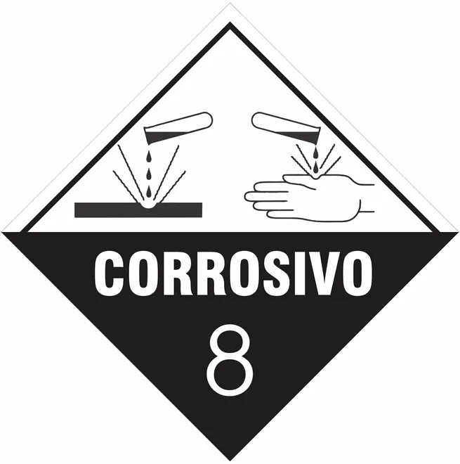 Placa de Risco Simbologia Para o Transporte e Armazenamento de Materiais Plastcor Corrosivo Classe 8 30 x 30cm
