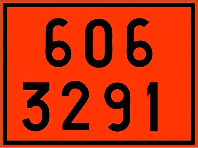 Placa de Risco Numerologia ONU 606 3291 Para o Transporte e Armazenamento de Materiais Plastcor 30 x 40cm