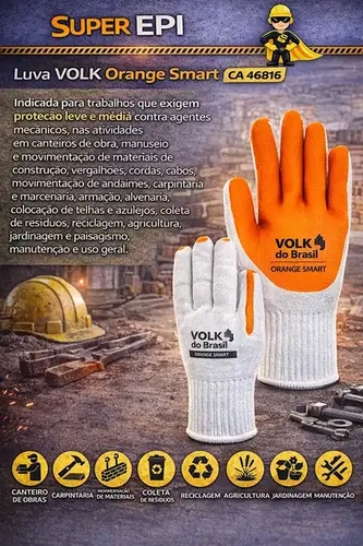 Luva de Segurança Orange Smart Volk com Resistência Mecânica e Térmica 250° CA 46816
