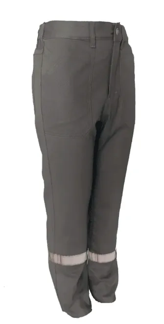 Calça Brim Cinza com Refletivo Prata, Cintura Elástica e Bolso