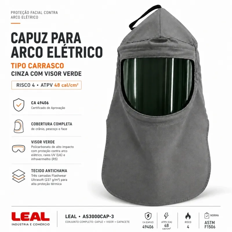 Capuz para Arco Elétrico Leal Tipo Carrasco Risco 4 Cinza com Visor Verde CA 49406