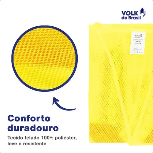 Colete de Proteção Refletivo Volk Tipo Tela Amarelo Respirável sem Bolso