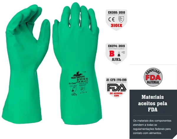 Luva Nitrílica MCR Safety Nitri-Chem Sem Forro 33cm CA 46050