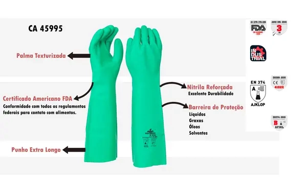 Luva Nitrílica MCR Safety Nitri-Chem Longa sem Forro 46cm CA 45995
