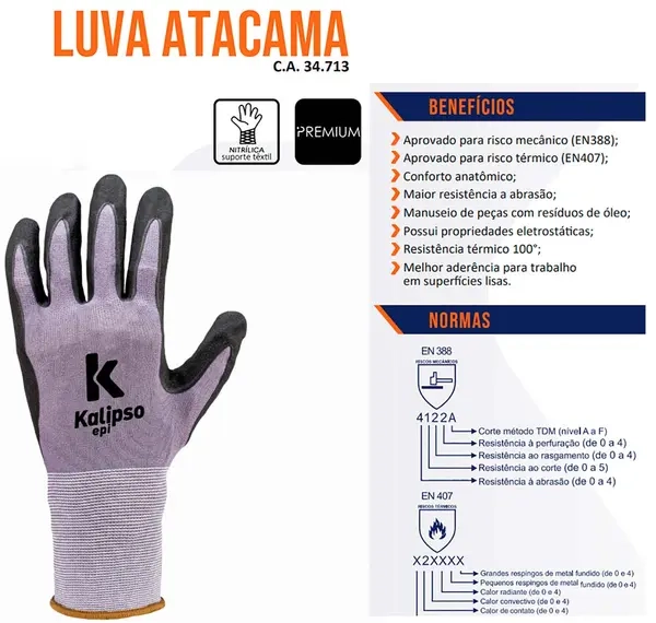 Luva de Segurança Kalipso Atacama Foam sem Pigmento Antiestática Ótima Sensibilidade Tátil CA 34713