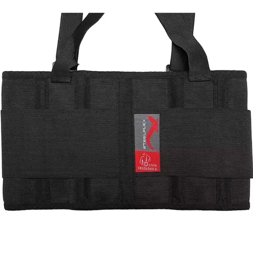 Cinta Ergonômica Ergon Lycra Steelflex Preta Com Suspensório Para Prevenção de Lesões na Coluna STF ERCE9011