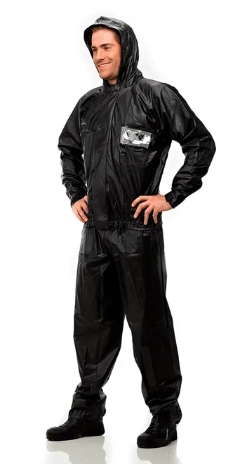 Conjunto Impermeável em PVC Pantaneiro Tornado Preto com Refletivo Capuz  e Bolso CA 43332/43406