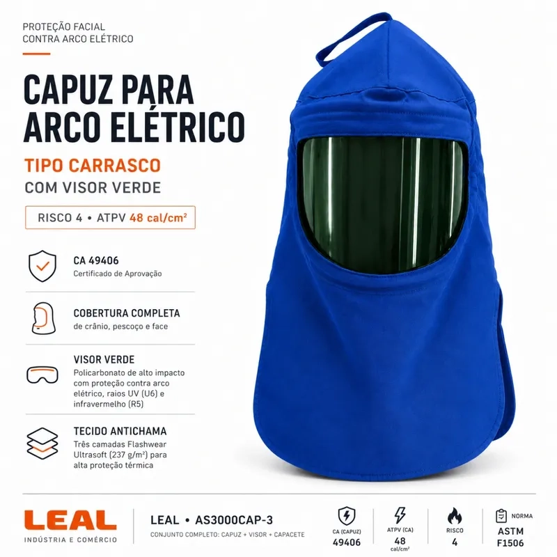Capuz para Arco Elétrico Leal Tipo Carrasco Risco 4 Azul Royal com Visor Verde CA 49406