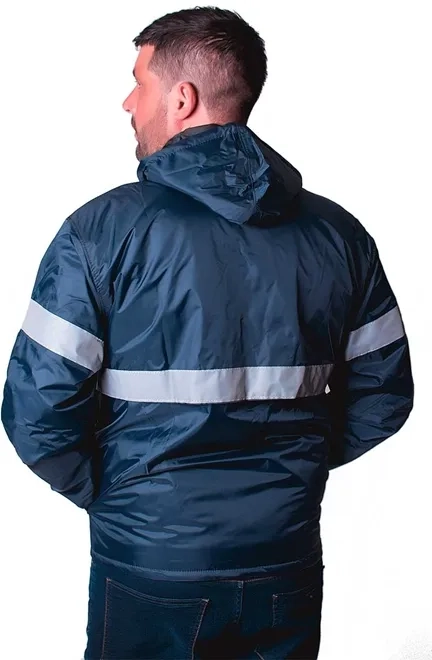 Japona Operacional Azul Marinho Ventilada Vértice Com Capuz e Refletivo em Nylon Emborrachado Impermeável e Térmica CA 28729