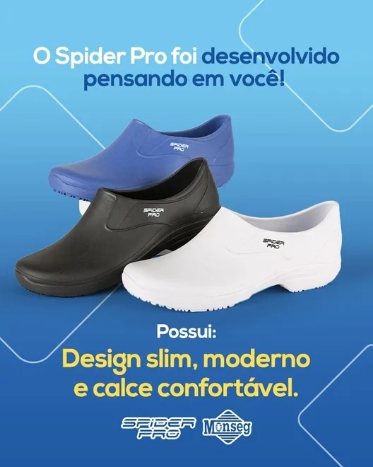 Calçado Profissional Ocupacional Monseg Spider PRO Preto Antiderrapante e Palmilha Bactericida CA 48583