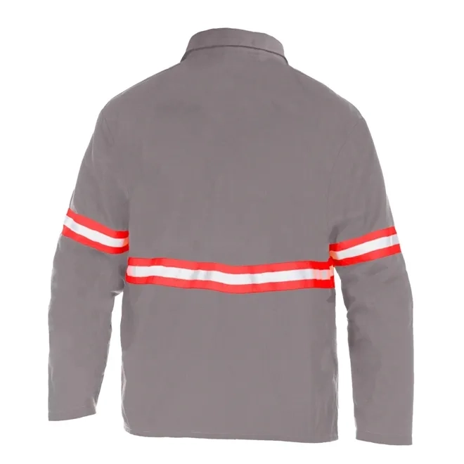 Camisa Operacional Proteção Solar UV50+ Commanders Manga Longa com Gola Italiana Confeccionada em Brim Cinza com Refletivo Laranja e Prata e Bolso