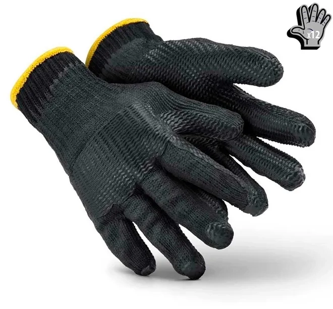 Luva de Segurança Rubber Black Super Safety com Revestimento em Látex Vulcanizado Tipo Corrugado na Palma Resistente à Corte Embalagem com 12 Pares CA 34370