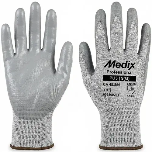 Luva Anti-Corte PU3 MBX Medix Com Banho de PU Resistente a Corte Teste Nível D CA 48856